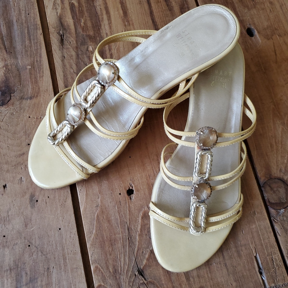 Stuart Weitzman Jeweled Patent Leather Wedge Sandals Size 6